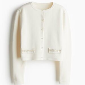 H&M Ivory Cropped Pearl-Button Cardigan